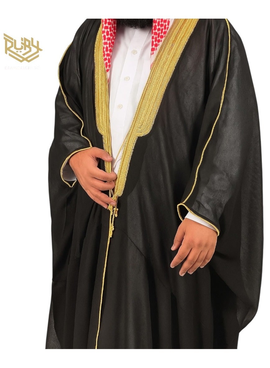 Luxury Black & Gold Embroidered Men's Chiffon Bisht Robe